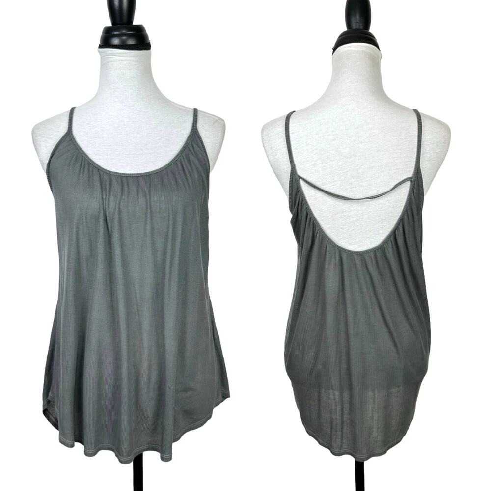 Graham & Spencer Gray Thin Ribbed Open Back Oversized Strappy Simple Tank Top
